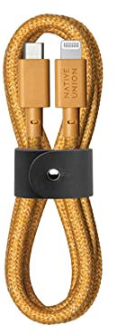 Native Union Belt Cable USB-C to Lightning - 4ft Ultra-Strong Reinforced Charging Cable with Leather Strap [MFi Certified] Compatible with iPhone 14, iPhone 13 and Earlier (Kraft)