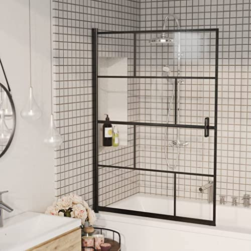 HOMIUSE Duschkabine ESG 100x140 cm Schwarz Duschwand für Badewanne Duschwand Glas Badewannenaufsatz Duschabtrennung Badewannenfaltwand Duschtrennwand Duschglaswand Klares Aussehen Elegant & Modisch