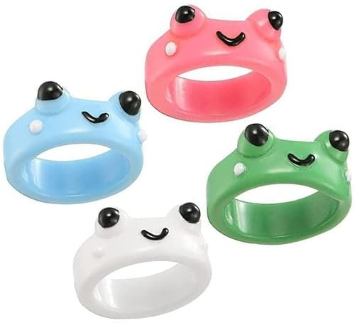 3D-Frosch-Ring-Set, niedlich, klobig, Acrylharz, Vintage, bunte Tier-Fingerringe für Teenager-Mädchen