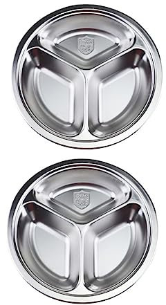 Yardwe 2Pièces Plateau de Service Acier Inoxydable Lot de Assiettes à Compartiments pour Restauration Rapide pour Cantine et Utilisation Quotidienne