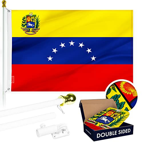 Bandiera 9,6 x 1,5 m (senza penna) (bianco) e Venezuela 7 stelle venezuelana, serie ToughWeave ricamata su entrambi i lati, asta in poliestere 210D con bandiera inclusa