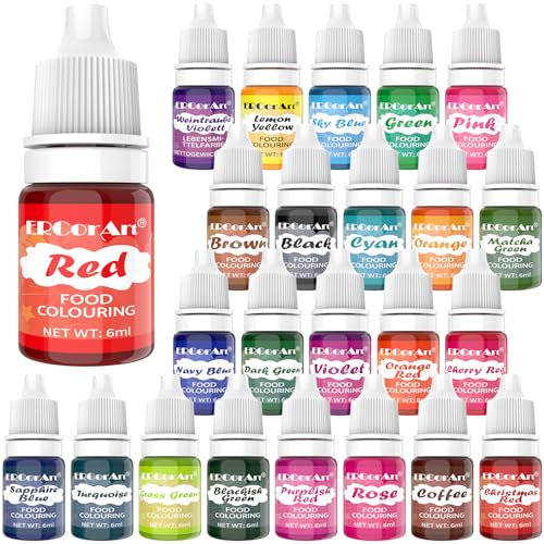 Food Colouring - 24 Colours Vibrant Food Colouring Liquid, Concentrated Food Dye for Cake Decorating, Cooking, Fondant, Icing, Macaron, Easter Eggs, Baking- 6 ml