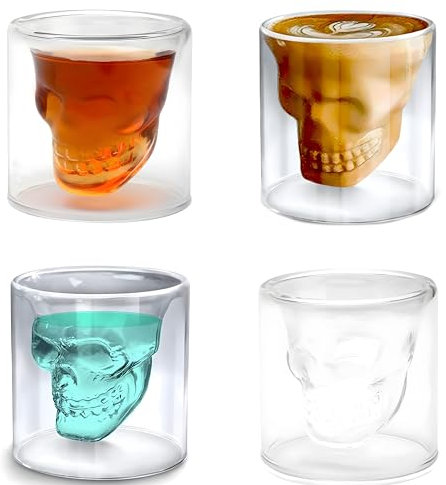 Mein HERZ Lot de 4 verres à whisky,Verres à shot avec motif tête de mort,Skull Head Design Verre à pour Vodka Verre à Whisky pour cadeau d'anniversaire, de Noël, d'anniversaire de mariage pour homme