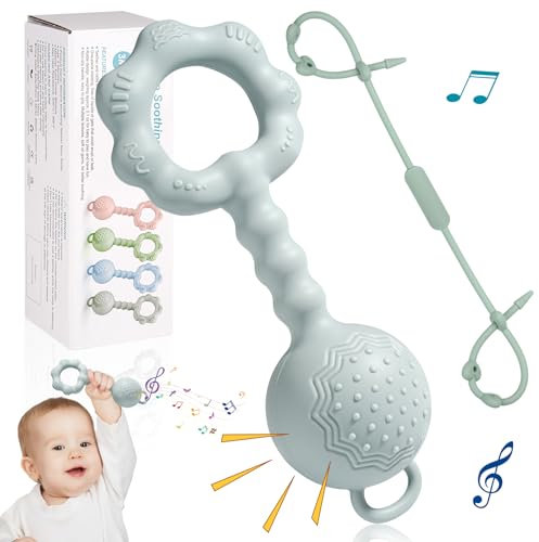 Babyspielzeug 0-6 monate - Tikplus Montessori Baby Rassel und Beißring, BPA-frei Silikon Greifling Baby Sensorik Feinmotorik Spielzeug, Zahnungshilfe für 3+ Monate Junge, Mädchen (Grün)