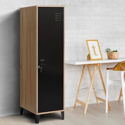 IDMarket - Armoire vestiaire ESTER bois porte métal noir design industriel