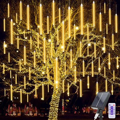 Acxilexy Solar Meteorschauer Regen Lichter, 30 CM 10 Tubes 240 LEDs Schneefalllichter Meteorschauer Regenlicht, Fernbedienung, Wasserdichte Eiszapfen Lichter für Weihnachten Garten Baum