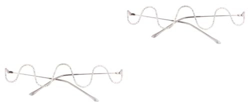 GALPADA 2paare Handgefertigte Halb-rahmen Brille Mit Glitzersteinen Metallische -design Dekorative Fotografie-brille Für Modebewusste Silberrahmen Mit Bunten