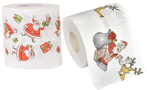 Santa Claus Christmas Toilet Roll - 2 Rolls Funny Merry Xmas Toilet Paper - Bulk Bathroom Decor & Stocking Stuffers