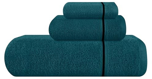 MyOwn Das ultraweiche 3er-Pack Baumwollhandtuchset enthält EIN übergroßes Badetuch 70 x 140 cm, EIN Handtuch 40 x 60 cm und EIN Waschlappenhandtuch 30 x 30 cm, Blaugrün