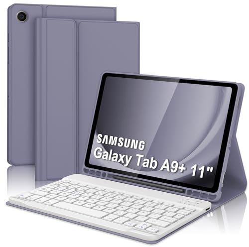 Funda con Teclado para Samsung Galaxy Tab A9+ 11'', Teclado Bluetooth Inalámbrico Desmontable con Funda y Portalápices para Samsung Galaxy Tab A9 Plus 11 Pulgadas 2023(SM-X210/X216/X218), Púrpura