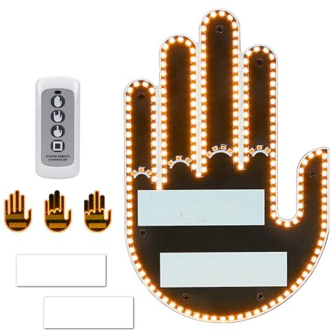 I LITTON Car Finger Light 3 In 1 Funny Gesture Light for Back Window, Funny Car Gadgets Car Accessories LED Sign Light with Controller, LED Car Finger Light for Men Women