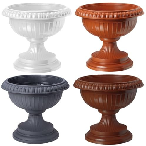 pokm toolsmarket - ⌀ 41cm Blumentopf auf Fuß, Übertopf für Blumen und Pflanzen, Rund Pflanzkübel aus robustem Kunststoff, Amphore, Groß Outdoor-Topf Terakotta