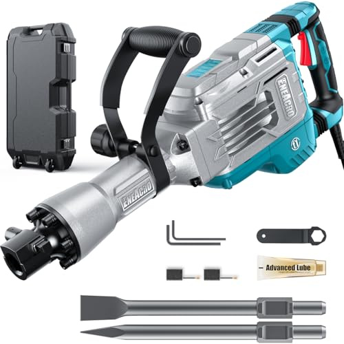ENEACRO Martello demolitore da 14,5 Amp SDS-Hex per calcestruzzo, 65 Joule, resistente martello da scheggiatura per cemento/pavimentazione/pavimenti, con 2 scalpelli e scatola per il trasporto con