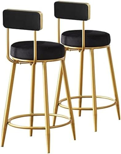 Set mit 2 Frühstücksbarstühlen, samtgepolsterter Sitzfläche, Metallbeinen, Theken-Frühstückshocker für Bar, Theke, Küche und Zuhause, Schwarz
