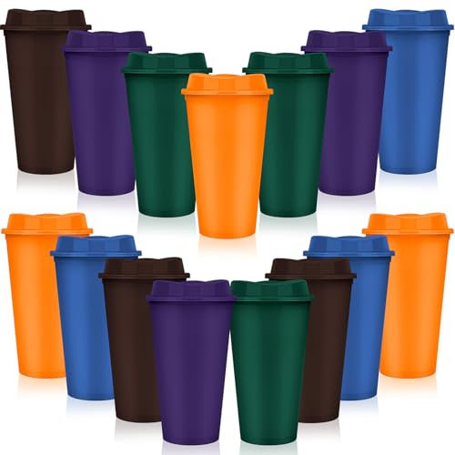 MSYU 15 Pack Reusable Coffee Cups with Lids Reusable Hot Cups Bulk 16 oz Plastic Tumblers Cup with Lids for Hot Drink Travel Coffee Mug with Lid to Go Coffee Cups for Hot and Cold Drinks (Colorful)
