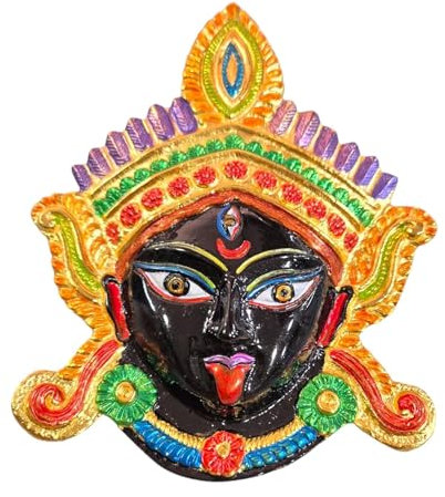 MAA KALI KALI MATA Gesicht Murti Idol Statue Skulptur Wandbehang für Haupttor/Tür bringt Glück und Wohlstand, dekoratives Schaustück, Nazarbattu Bad Eye Schutz, Größe 20,3 x 15,2 cm