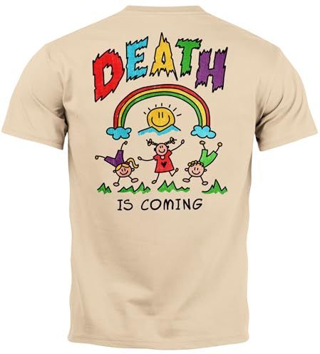Neverless® Backprint Tshirt Herren Printshirt Design mit lustigem Spruch Death is Coming Schwarzer Humor Sarkasmus