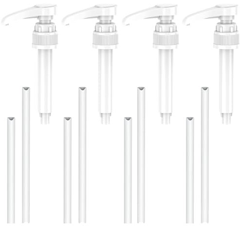 JRYGAC 4 Pièces Pompe Sirop, Distributeur Sirop Pompe, Plastique Pompe Sirop Pompe de Rechange avec Tuyau, Réutilisables Pompe Doseuse, Livré avec 4 Tuyaux Longs et 4 Tuyaux Courts