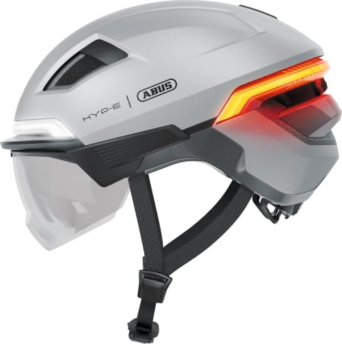 ABUS Fahrradhelm HYP-E BL.ACE - mit Front-, Rück- und Blinklicht sowie kabellos zu aktivierendem Bremslicht - mit Visier und Ohrenschützern - für Fahrrad, E-Bike und S-Pedelec
