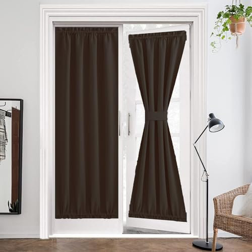 ZHhan French Door Curtains Privacy Blackout French Door Rod Pocket Drapes for Glass Door Home Office,Sidelight Curtain Tie up Shade,Easy Installed 30x72,Dark Brown,1 Panel
