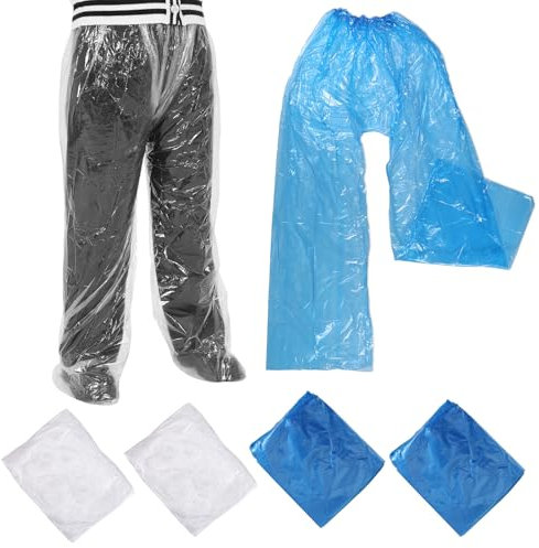 Styquenzer 4 Pantalones de lluvia desechables, transparentes, con funda para zapatos, para adultos, masculinos, talla única, azul y blanco, informal