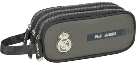 Safta Real Madrid 3. Team 24/25 Federmäppchen mit 3 Reißverschlüssen, für Kinder, ideal für Kinder von 5 bis 14 Jahren, bequem und vielseitig, Qualität und Widerstandsfähigkeit, 21 x 7 x 8,5 cm, grau,