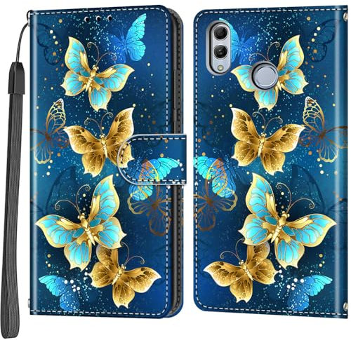 Salanheo Cover per Huawei P Smart 2019 / Honor 10 Lite, Antiurto Flip Case Pelle Libro Portafoglio Custodia con Slot per Schede Magnetica Custodia farfalla dorata