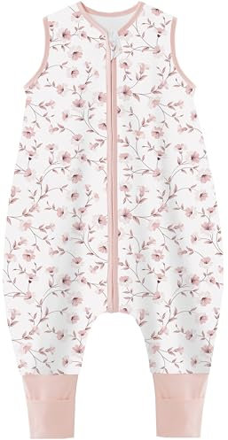 Teechodina Baby Schlafsack mit Füßen 100% reine Baumwolle 1.5 Tog Kinder Ganzjahres Schlafsack mit Beinen kleinkind Schlafanzug für Jungen und Mädchen, 1.5 Tog/Kirschblüte, 80cm/Baby Höhe 90-100cm