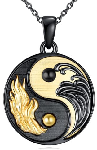 AXELUNA Yin Yang Halskette S925 Silber Schwarz und 18K Gold Ocean Wave Halskette Yin Yang Anhänger Schmuck Geschenke für Frauen Männer