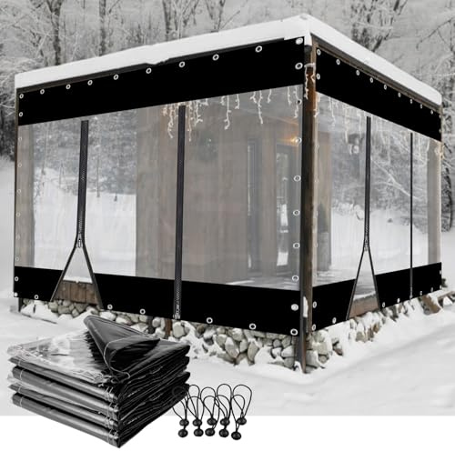 Outdoor Vorhänge mit Reißverschlüsse Transparent Pergola Pavillon Seitenwände PVC Plane Seitenteile, für Terrasse Veranda Balkon (13'x8'(4x2.5m))