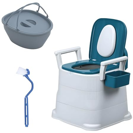 Yokawe Nachttisch, tragbare Toilette für Erwachsene, Sitz, mobil, ergonomisch, abnehmbare Armlehnen, rutschfest, erhöhte Toilette für ältere Frauen, Blau