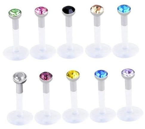 24Pcs Piercing Labret Levre Bouche en Plastique Bioflex Transparent pour Nez, Medusa, Madonna, Tragus, Helix, Oreille, Barres Tige 6mm 8mm 10mm 12mm 16G, piercing transparent Hypoallergénique