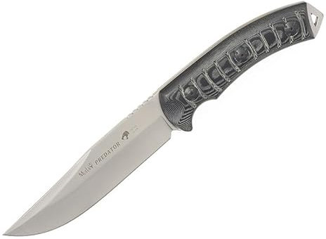 LO TRINCO YO Muela Cuchillo PREDATOR-14W hoja de acero MoVa de 14 cm y empuñadura de micarta gris biselada para Caza, Pesca, Supervivencia y Bushcraft
