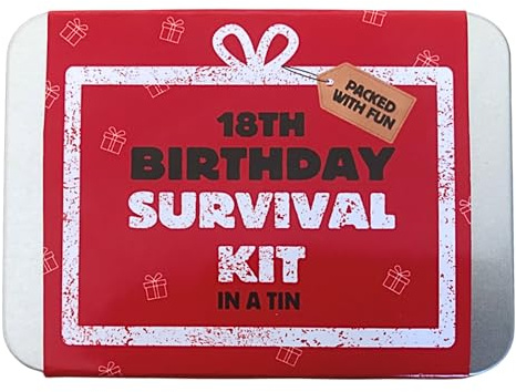 Geburtstag Survival Kit Dose - Lustige Neuheit Kompakt Tasche Geschenk Set für 16. 18. 30. 40. 50. 60. 70. 80. Geschenk für Männer, Frauen, Freunde, Familie & Kollegen (18. Geburtstag Survival Dose)