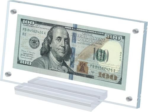 Acryl Währung Display Rahmen 18,7 cm x 9,1 cm Dollar Banknote Rahmen Devisenrahmen Freistehende Dollarnotenhalter Verdickte Rechnungen View Case für Währung Bild Geld Tickets