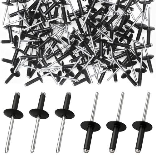 Amentalove 100 Pièces Rivets Aveugles en Aluminium 4,8mm x 20mm, Rivet Pop Noir Large, Rivet Expansible, Assortiment Rivets Aveugle pour Métal, Bois, Bateaux, avec Boîte