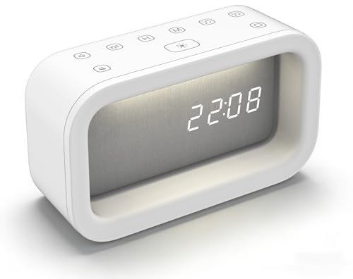 Gemmac Tageslichtwecker Nachttischlampe White Noise Machine Wecker Digital Timer, USB 2 Modes 16 Weißes Rauschen Wecker, LED 3 Farbe Touch Einschlafhilfe Erwachsene Nachtlicht Büro Schlafzimmer Reise
