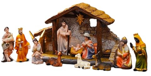 Krmoau Julkrubba 3,5 cm hög konstharts krubbfigurer set | Religiösa figurer dekoration för kyrka inomhusbord utomhus trädgård gräsmatta