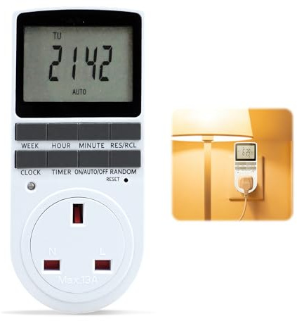 Digital Timer Socket UK with LCD Display, 16-Programme Scheduling Switch, Energy-Saving Plug-In Control with Adjustable Plug Settings for Home Lights, Heating, Appliances and Daily Automation Tasks