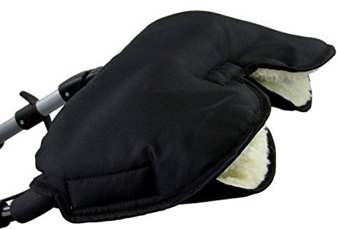 BAMBINIWELT Handmuff mit Lammwolle – warmer Handwärmer für Kinderwagen, Buggy & Radanhänger – wasserfest, winddicht & waschbar – Universalgröße, ideal für Winterspaziergänge, Farbe: Schwarz