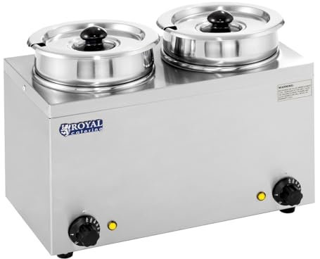 Royal Catering - RCBM-2/4R - Bain Marie Suppenstation Hotpot mit Ablasshahn Chafing Dish (2 x 2,75 L, 30-110 °C, 2 x 150 W, Inklusive 2 Deckel)