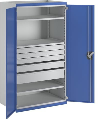 ANKE | Schwerlastschrank mit 3 Fachböden | 5 Schubladen | HxBxT 1950 x 1084 x 690 mm