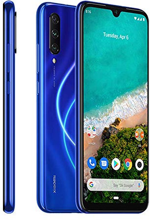 Xiaomi Mi A3 Smartphone RAM 4GB ROM 128GB HD+ AMOLED Display, 48MP 3 Fach-KI-Rückkamera, 32MP Selfie-Frontkamera, Dual-SIM, Android One Blau