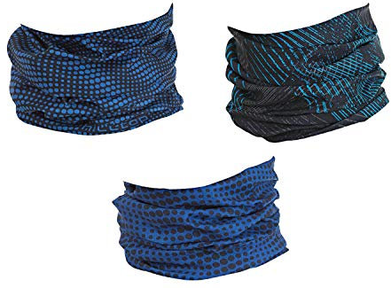 Hilltop 3 x Motorrad Multifunktionstuch, Schlauchtuch, Sport-Halstuch, Bandana / 3-er Set in aktuellen Designs, 3er Set:Blue Black