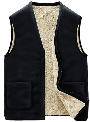 GL SUIT Mens Padded Gilet Lightweight Body Warmer Comfortable Vest Quick Drying Fleece Lined Winter Waistcoat for Outdoor Sport Running Walking Travelling Hiking,Black,XL