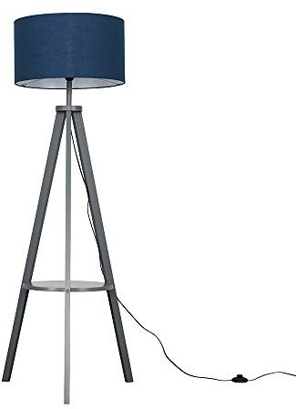 MiniSun | Modern Grey Wood Floor Lamp with Storage Shelf and Navy Blue Drum Shade | Floor Lamps & Torchieres, Home Décor & Improvement Essential