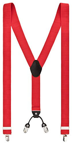 VINTAGE BASICS Hosenträger Herren - Elastisch und Verstellbar - 3,5cm Breite - Y-Form mit extra starken Metall Clips Rot