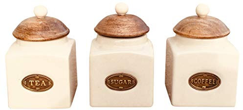 Geko Rustic Ceramic Tea, Coffee & Sugar Jars - 29cm x 9.5cm x 15cm - Airtight - Set of 3