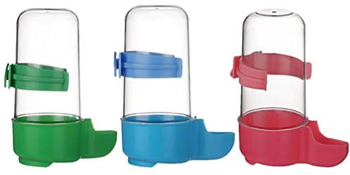 POPETPOP 3PCS Automatic Bird Feeders Bird Water Bottles Food Dispensers Food Cup Bird Cage Accessories for Cockatiel Parrots Budgie Lovebirds (Red Blue Green)