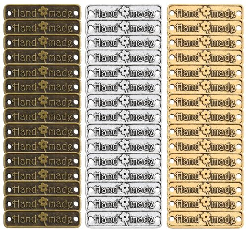 Aweisile Handmade Label Metall 120 Stück Handmade knöpfe Hand Made Tag Metall Label Hand Made Nähen Zubehör für Jeans Taschen Schuhe Mütze DIY Handwerk Schmuck Herstellung Zubehör,25mm